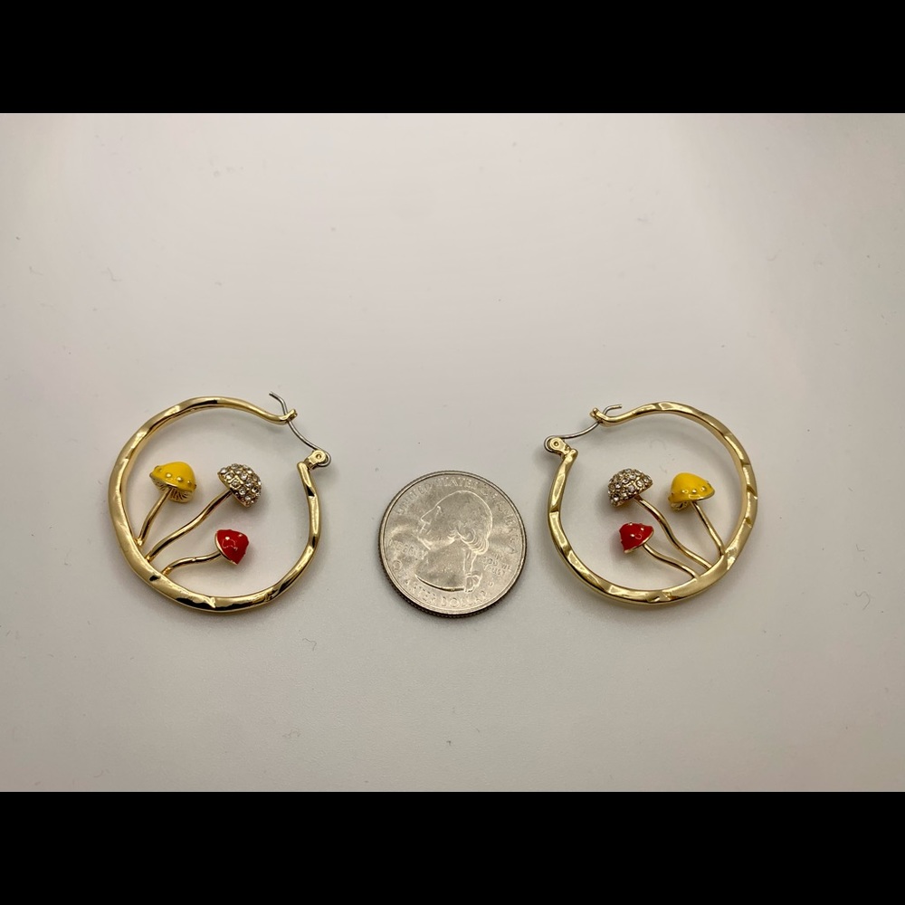 Brand New Gold Mushroom Hoop Earrings Gift for Girlfriend Gift for Daughter - Picture 5 of 5